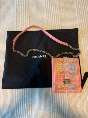 AUTHENTIC CHANEL Pink Multicolor Tweed Crossbody Bag with Chain Strap